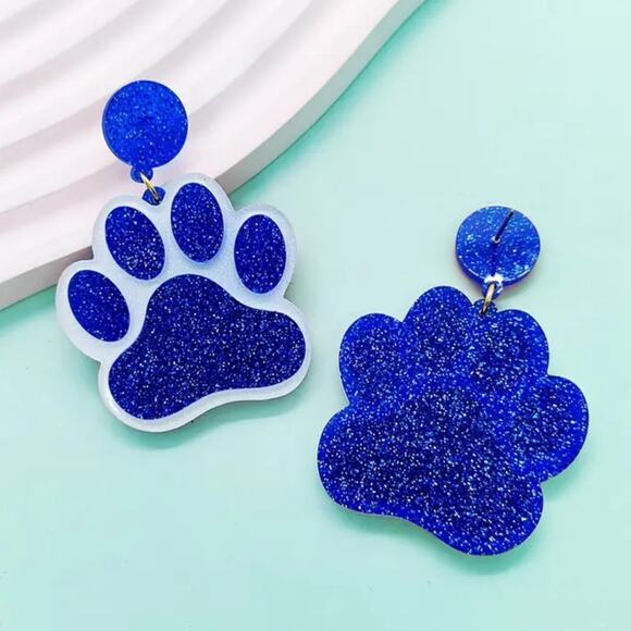 Blue and White Acrylic Paw Drop Earrings Kentucky - Picture 2 of 3